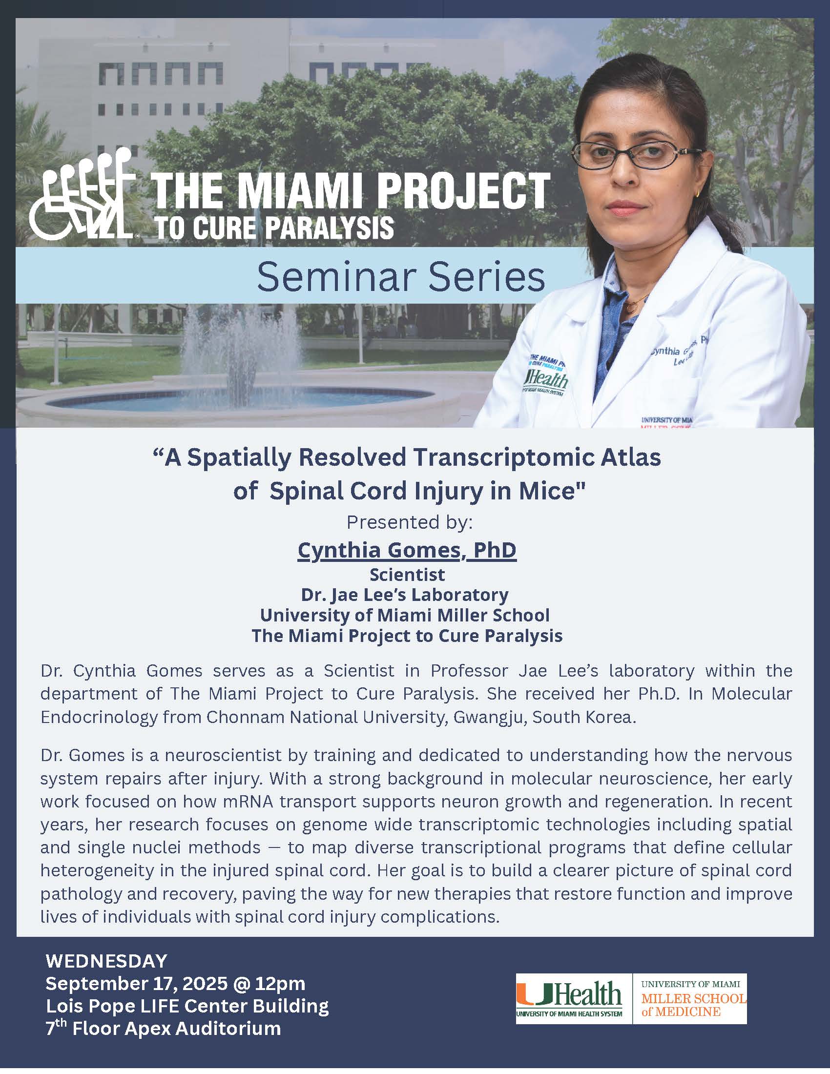 A Spatially Resolved Transcriptomic Atlas of Spinal Cord Injury in Mice: Cynthia Gomes, Ph.D.