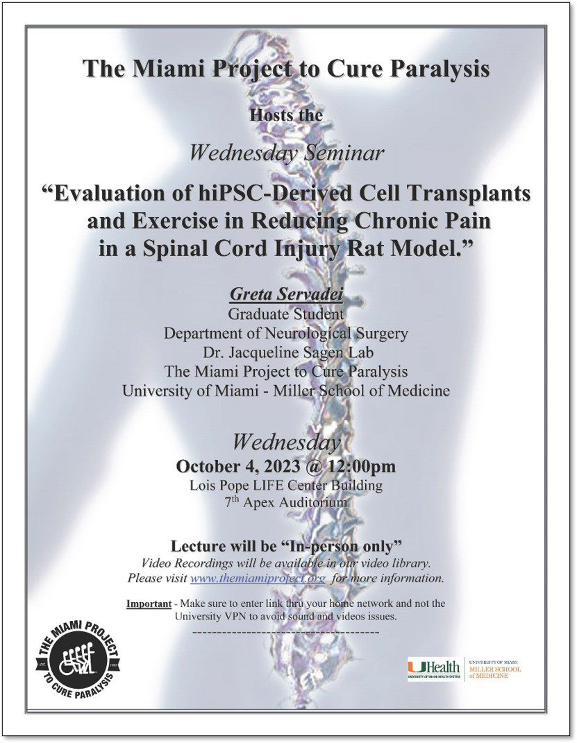 Evaluation of hiPSC-Derived Cell Transplants and Exercise in Reducing Chronic Pain in a Spinal Cord Injury Rat Model