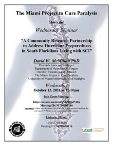 A Community Research Partnership to Address Hurricane Preparedness in South Floridians Living with SCI