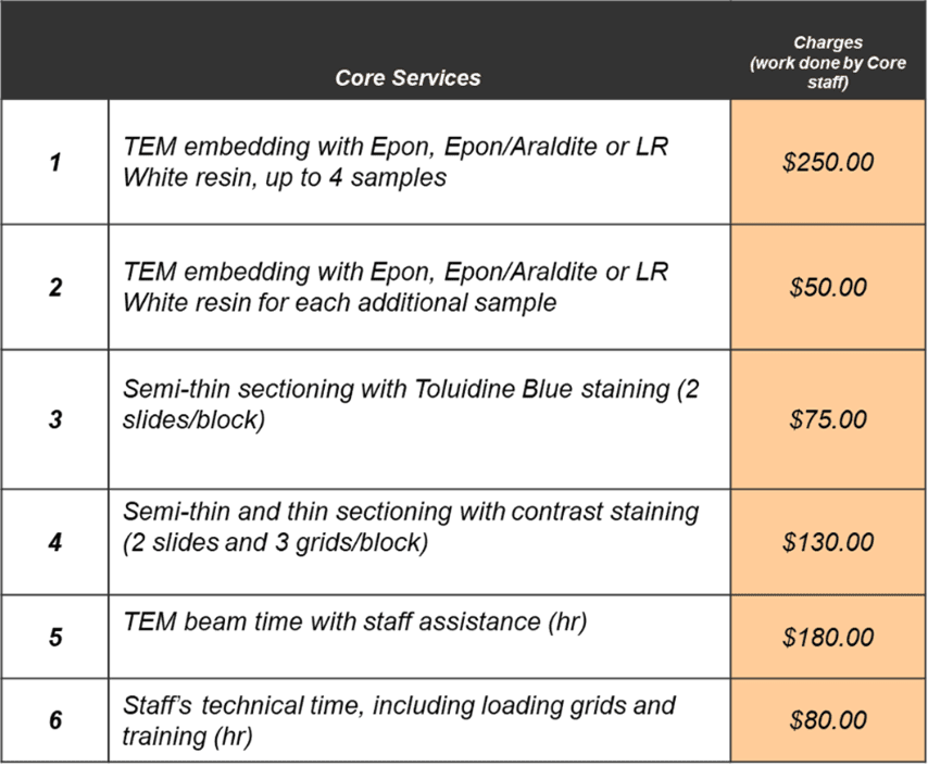 Transmission Electron Microscopy (TEM) Pricing Chart