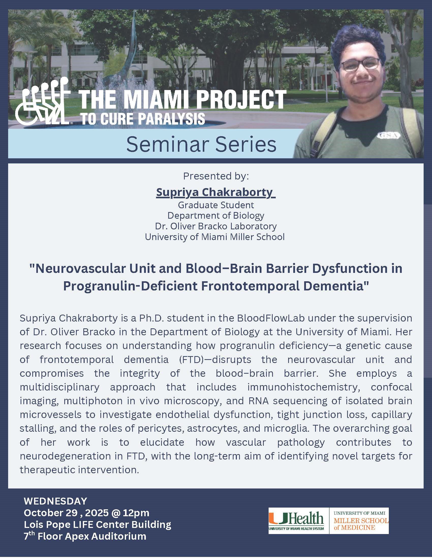 Supriya Chakraborty - The Miami Project's Seminar Series